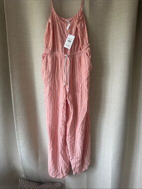 Splendid Light Pink Striped Sleeveless Jumpsuit Sz L NWT